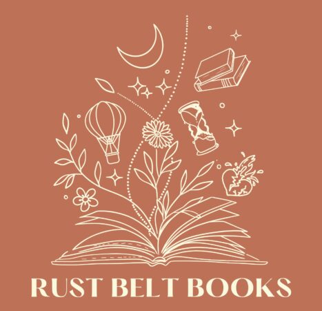 The logo of Rustbelt Books on a brown background