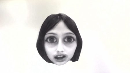 Maria Ziaja, One Speck in the Universe. A collaged face of a young person with their mouth open.