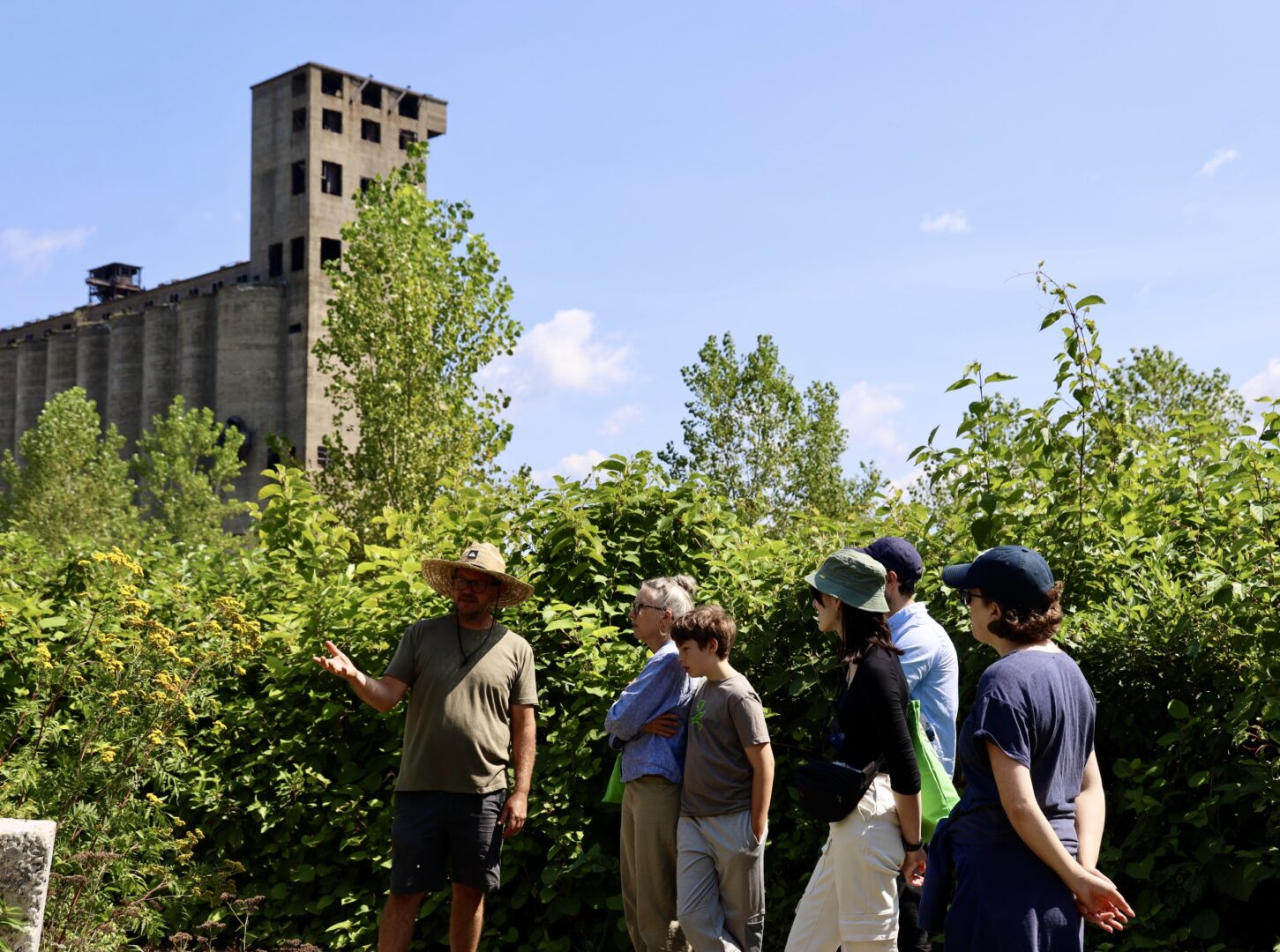 A tour of Silo City with their Director of Ecology Joshua Smith, and Squeaky Wheel residents Ahmed T. Ragheb, Lily Ekimian Ragheb, and Kathryn Ramey and her son.